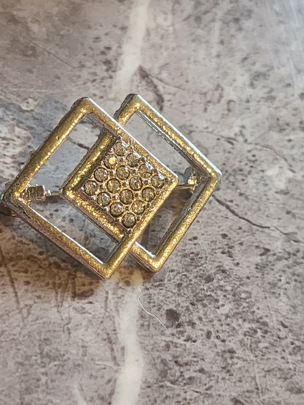Rhinestone Square Brooch in Silver-Tone